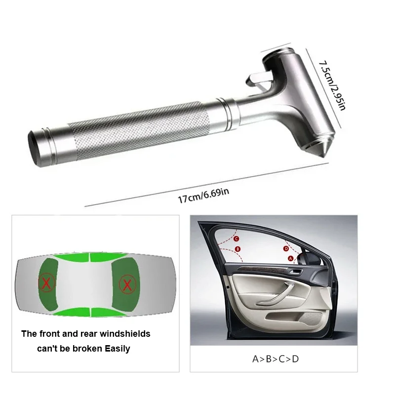 Safety Hammer Marteau de s&eacute;curit&eacute; de voiture brise-vitre voiture marteau d'urgence avec coupe-ceinture s&eacute;curit&eacute; pour sauvetage automob