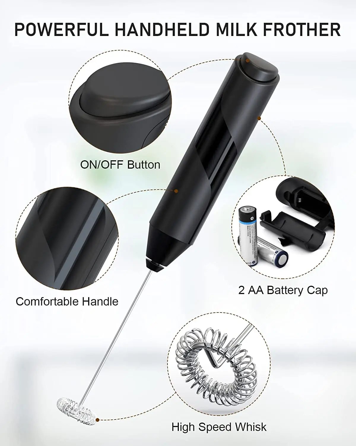 Milk Frother Electric Portable Whisk Drink Mixer Mini Foam Maker for Coffee Battery Powered