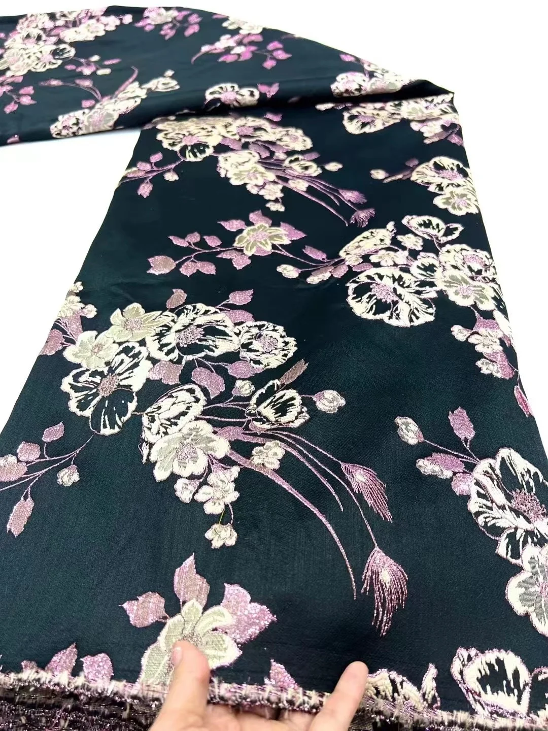 

Black Jacquard Fabric High Quality Brocade Lace 5 Yards Nigerian Damask Fabric for Women Dresses Sew African Cloth Materials