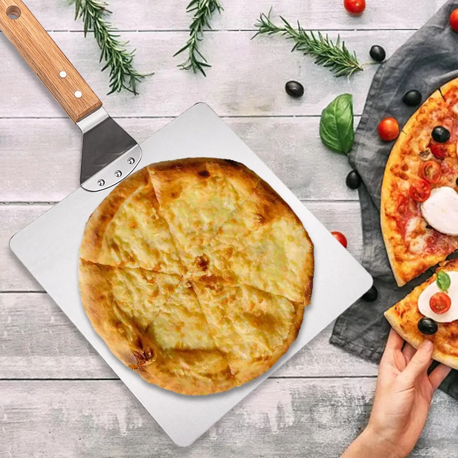 10 inch Stainless Steel Pizza Peel Cake Lifter, Kitchen Accessories with Wooden Handle, Pizza Paddle, Transfer Tool