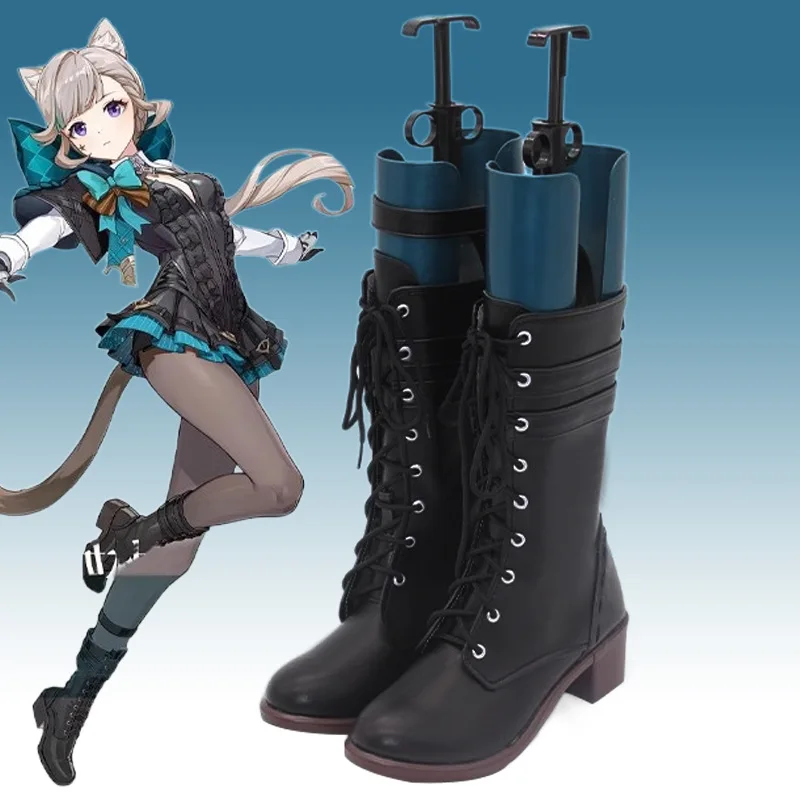 

Genshin impact Lynette Cosplay Shoes Anime Long Black Boots Lynette Cosplay Costume Prop Shoes for Con Halloween Party Shoes