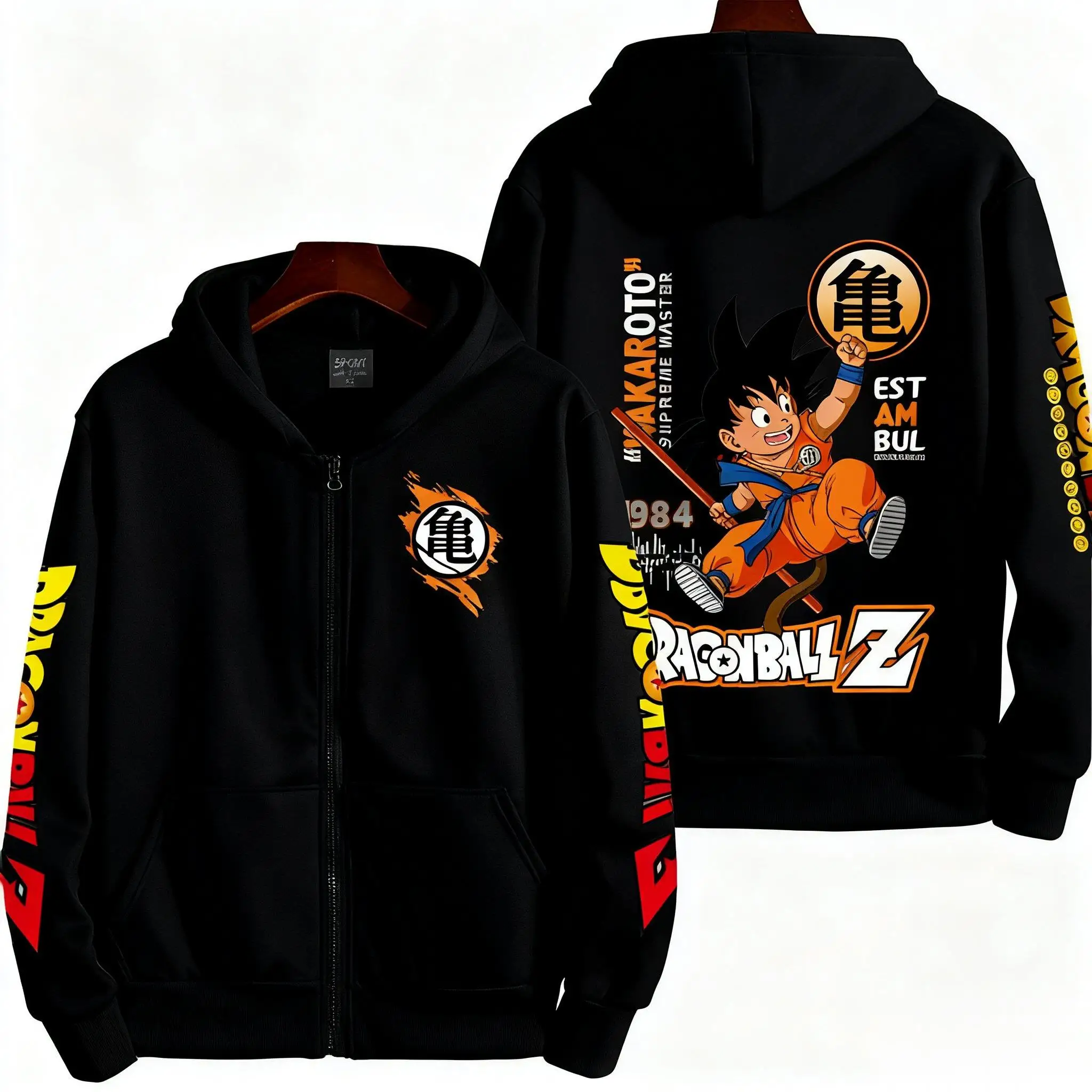 2026 Winter Dragon Ball Retro High Quality Cotton Warm Hoodie Men's Oversized Goku Printed Unisex Children's Casual Coat