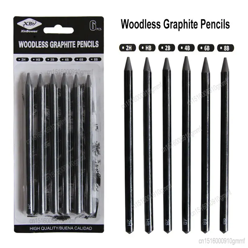6Pcs Set Professional Woodless Graphite Charcoal Pencils HB / 2H / 2B 4B 6B 8B For Artist Art Sketching Drawing Stationery