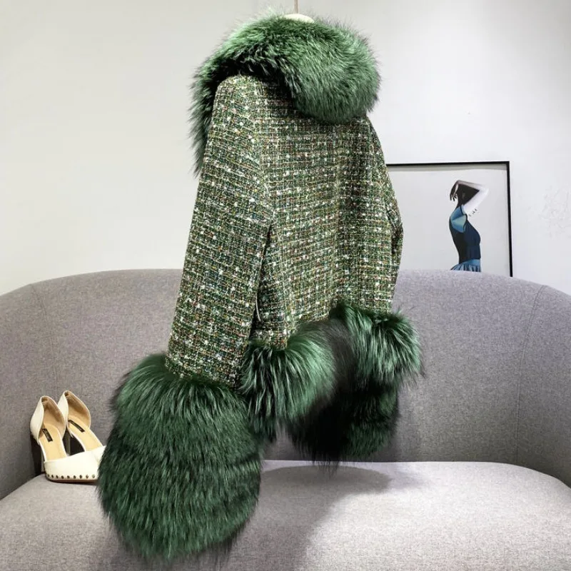 Women's Faux Fox Fur Collar Coat, Slim Waist, Thick, Warm, Short Outwear, Casual V-Neck Jacket, Winter Fashion, New, 2024