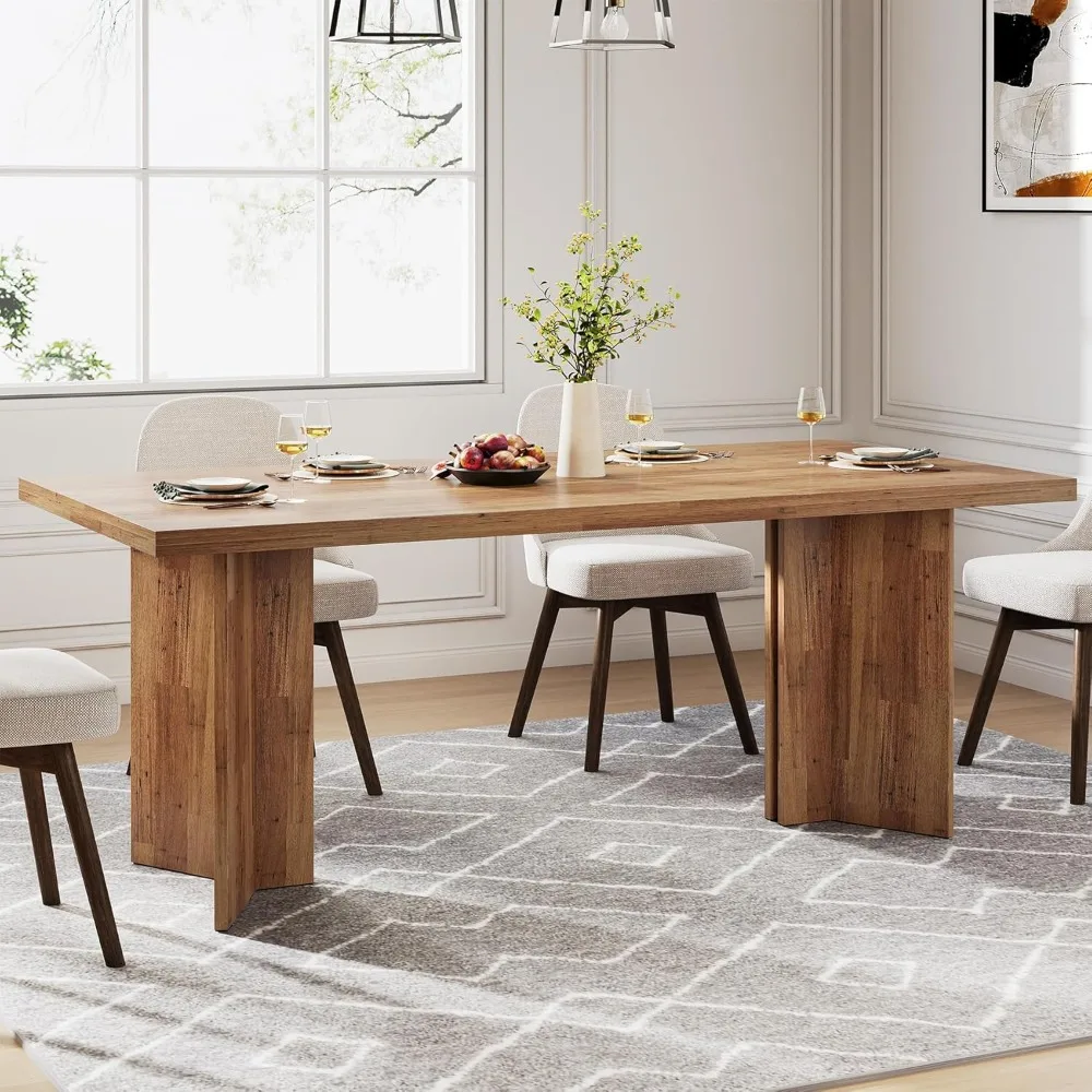 63-inch Dining Table for 4-6, Farmhouse Kitchen Table with Large Tabletop, Rectangular Dinner Eating Table for Dining Room 5