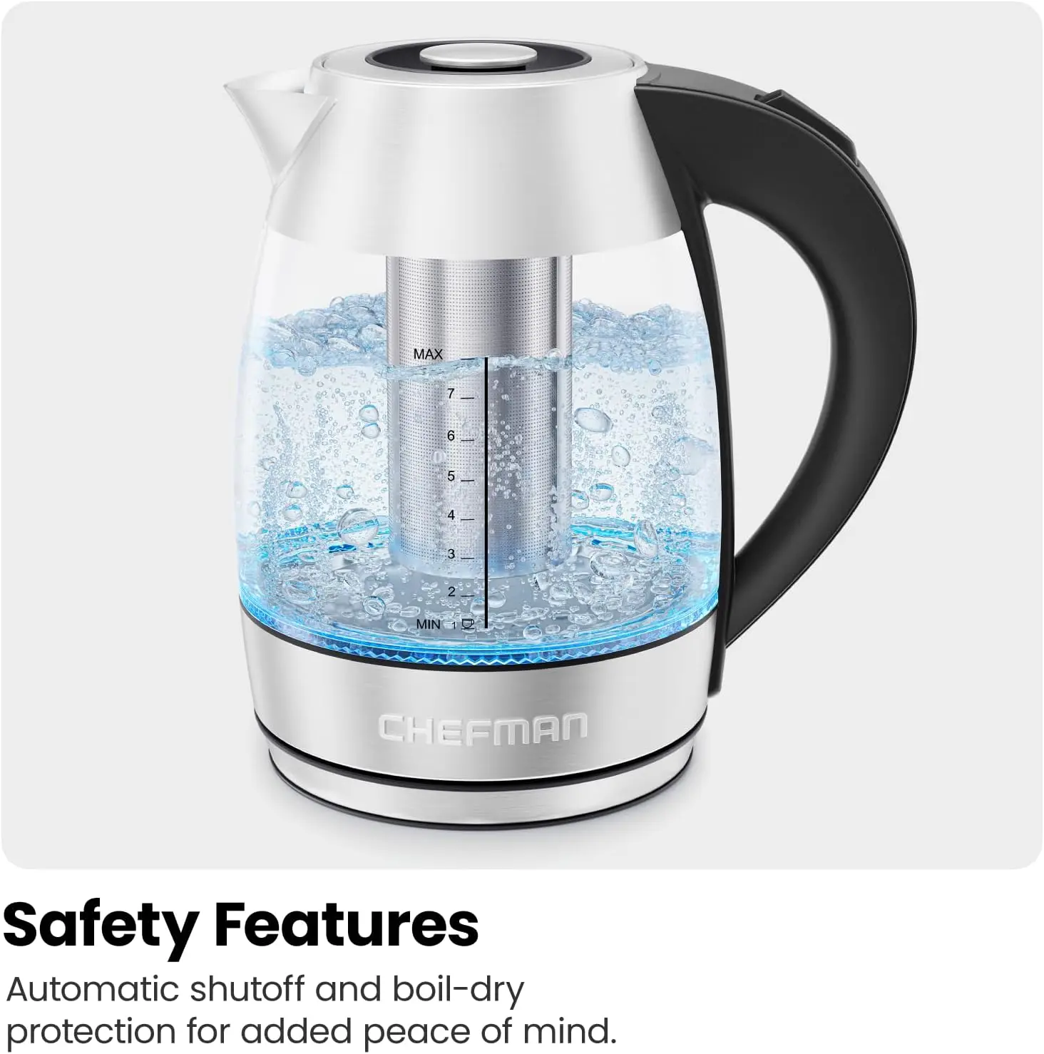Electric Kettle for Boiling Water, 1.8L 1500W, Removable Tea Infuser, Auto Shut Off, Boil-Dry Protection, BPA Free, Borosilicate 4