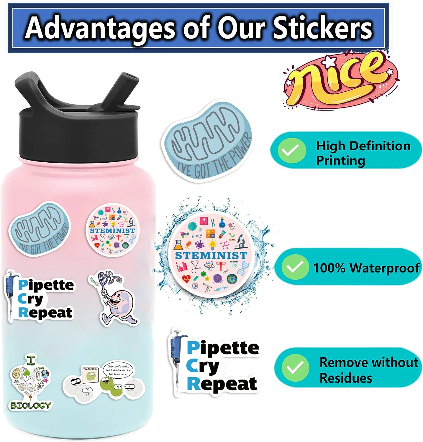 50/100PCS Biologie Labor Forschung Aufkleber Graffiti Dekoration Laptop Gepäck Telefon Skateboard Wasserdicht DIY Aufkleber – Detail 5