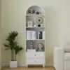 75.59" Tall Bookcase, 4 Tier Arched Bookshelf with 2 Drawers, Modern Book Display Storage Cabinet for Living Room, Bedroom 3