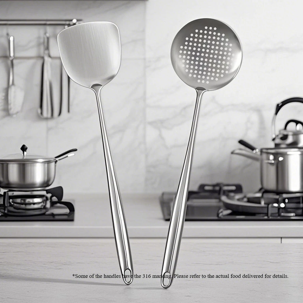 Stainless Steel Wok Spatula and Ladle Set - Premium Cooking Utensils & Kitchen Accessories