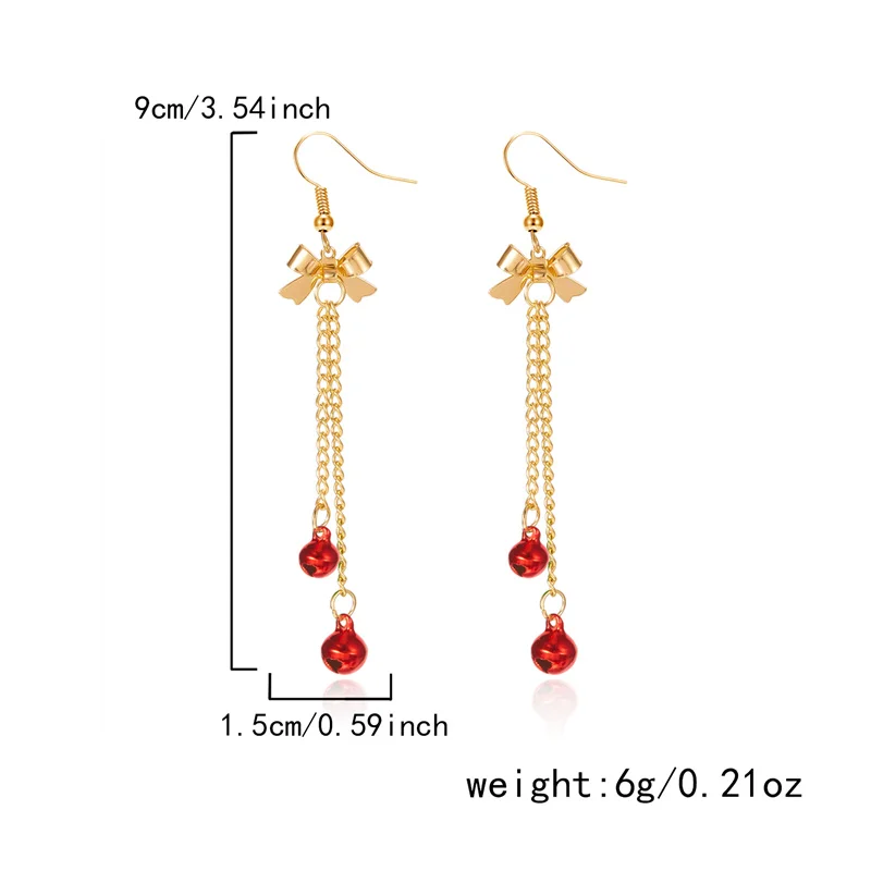Minimalistischer rot-grüner Glocken-Quasten-Ohrring für Frauen, goldfarbene Schleife, süßer Weihnachts-Ohrring, eleganter Neujahrsparty-Schmuck, Geschenke – Detail 10