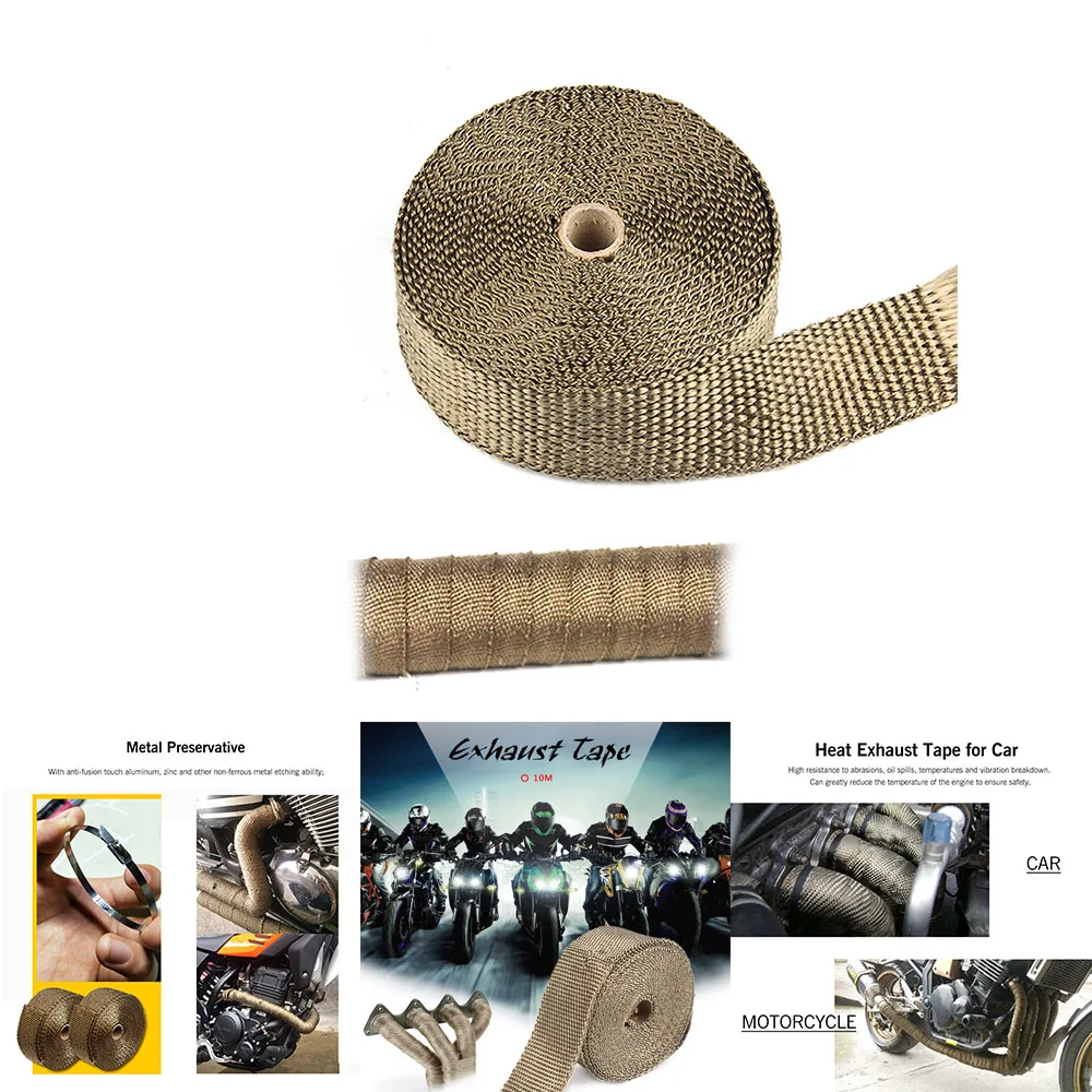 

10m Motorcycle Exhaust Muffler Heat Wrap Motorcycle Fiberglass Shield Tape High Temperature Insulation Pipe With 10 Cable Ties