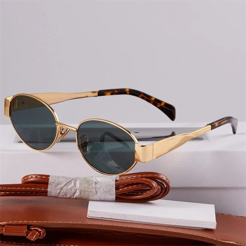 

Gold Metal Frame Oval Party Small Shades Sunglasses Women Aesthetic Brand Designer Unisex Colored Summer Sun Glasses UV400 Box