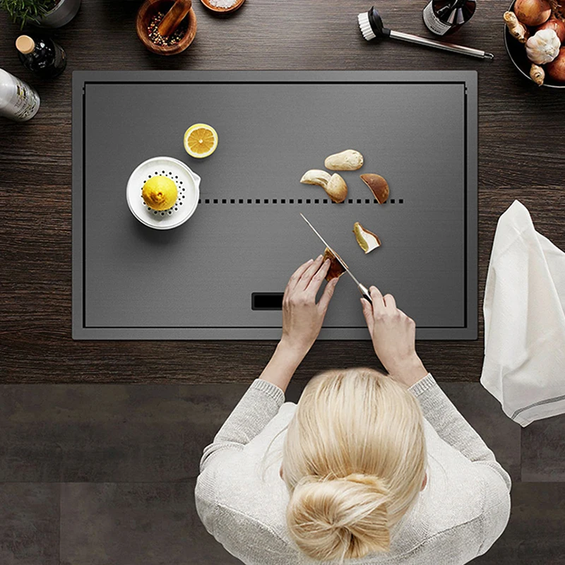 Nanometer Black Hidden kitchen Sink SUS 304 Stainless Steel 4mm Thickness Flip Cover Hidden Handmade kitchen Sinks 3