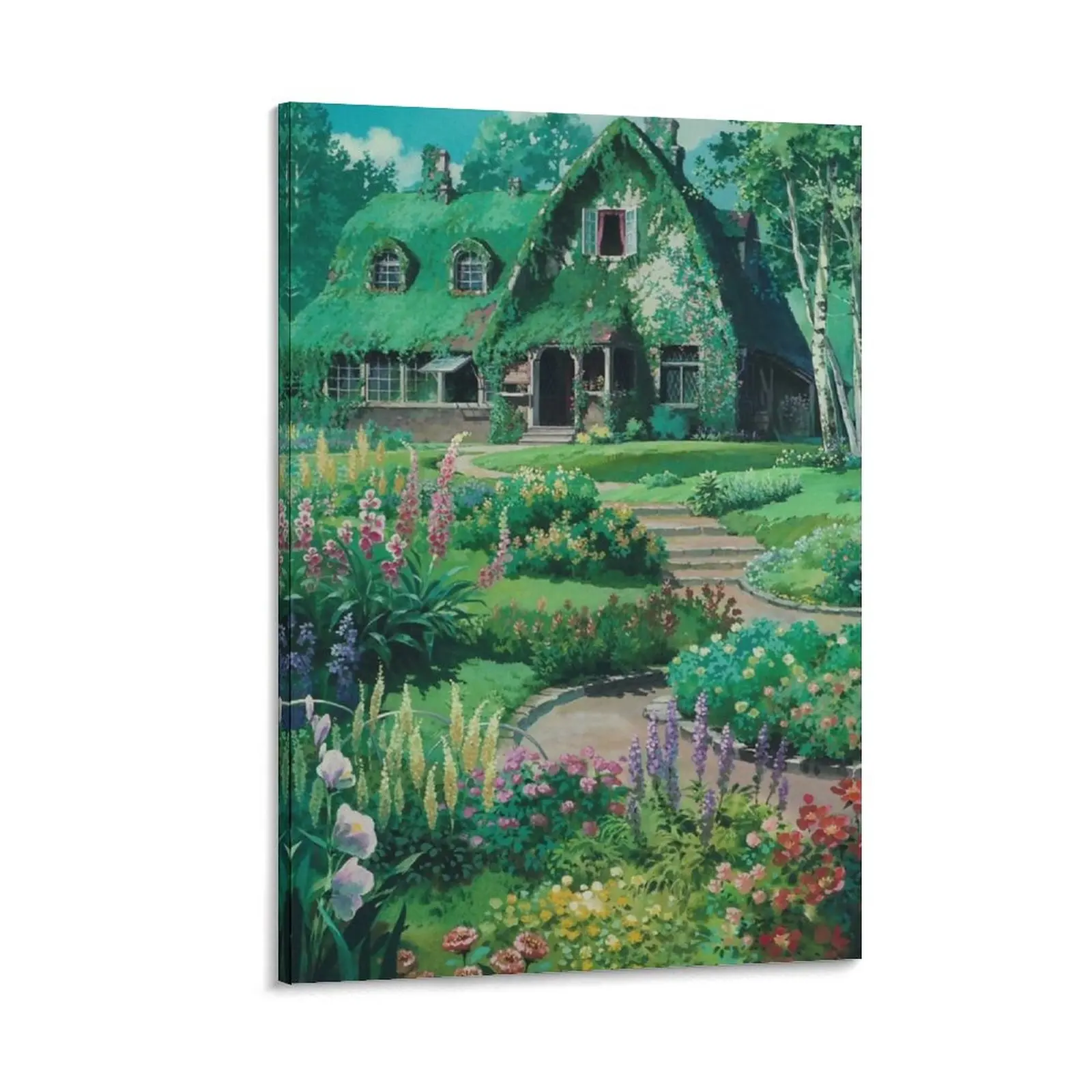 

Anime Movie House with flowers Scenery Canvas Painting decorative wall canvases poster anime