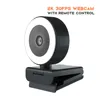 2K HD  Wireless Remote Control 8X Zoom USB Webcam With Audio Fill Light Ring for PC Web Camera Cam USB Online Webcam  Autofocus 2