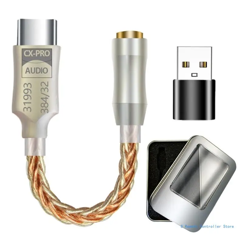 USB C to 3.5mm Sound Adapter Type C to Headphone Dongle 32bit 384KHz DAC Cable Cord with CX31993 Chip Sound Decoders