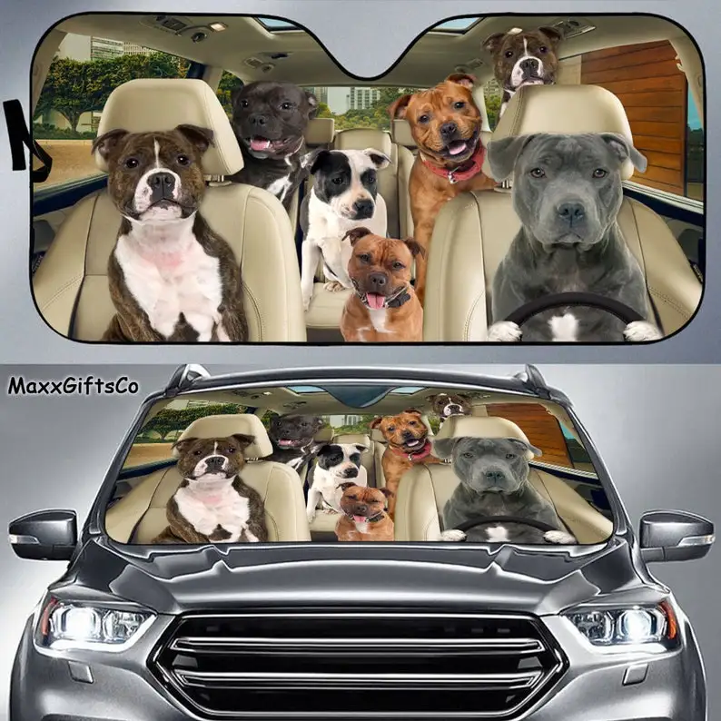 

Staffordshire Bull Terrier Car Sun Shade, Dogs Windshield, Dogs Family Sunshade, Dog Car Accessories, Car Decoration, Gift For D