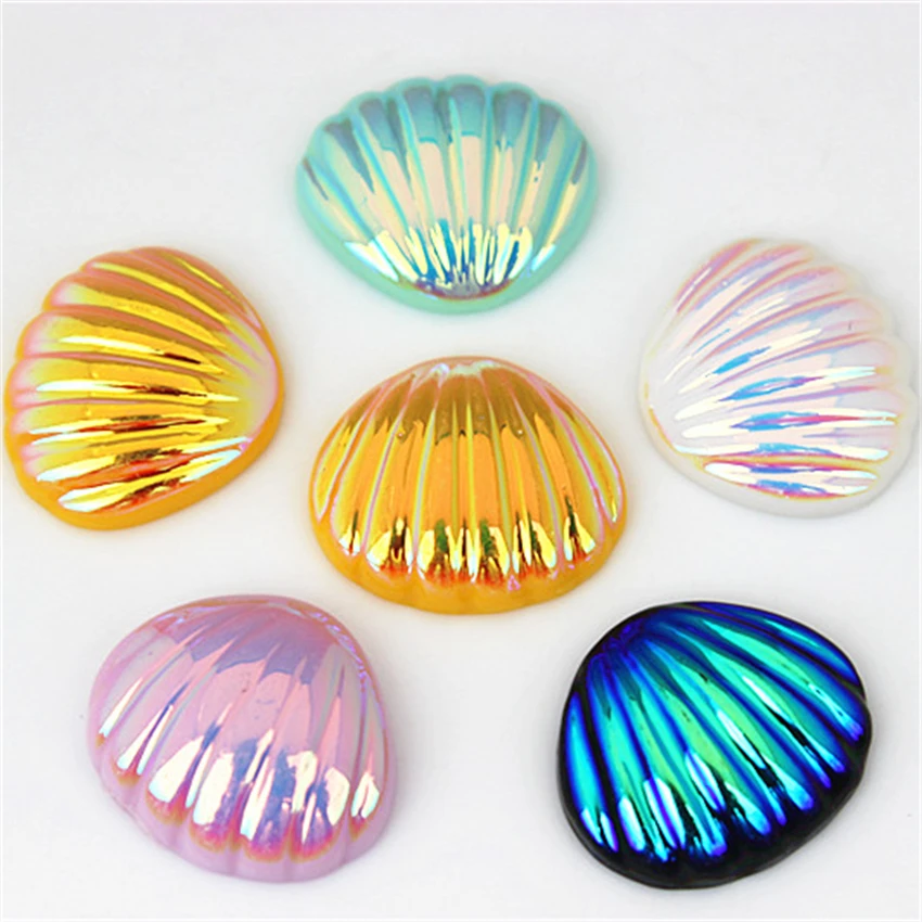 

Micui 20pcs 18*21mm Shell Shape Resin Rhinestone Crystal AB Flat Back stones for Wedding crafts Decoration MC794