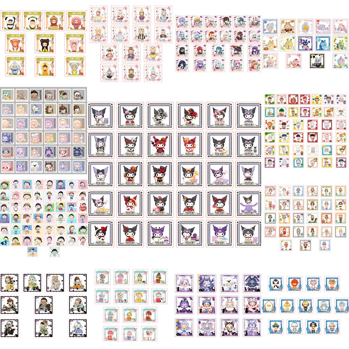

100pcs/lot Anime double-sided transparent cartoon patch acrylic square keychain storage box DIY accessories