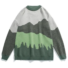 

Korean Fashion Winter Sweater Men Harajuku Hit Color Male Blue Green Pullover O-Neck Couple Oversize Knitted Vintage Sweaters
