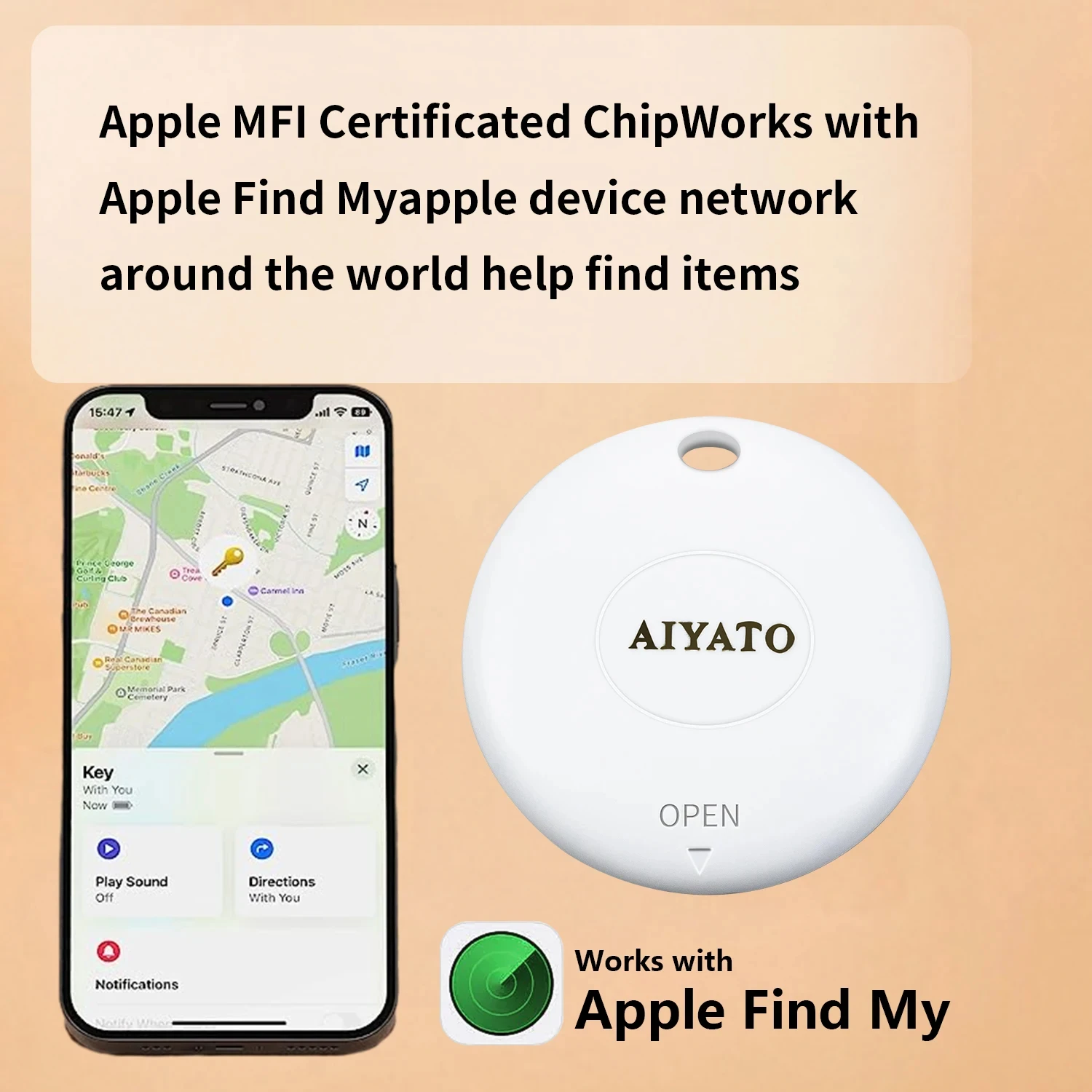 아이야토 스마트 GPS 에어 태그 미니 트래커, 블루투스 스마트 태그, 어린이 찾기, 애완 동물 자동차 분실 추적기, 애플 IOS 시스템, 내 앱 찾기