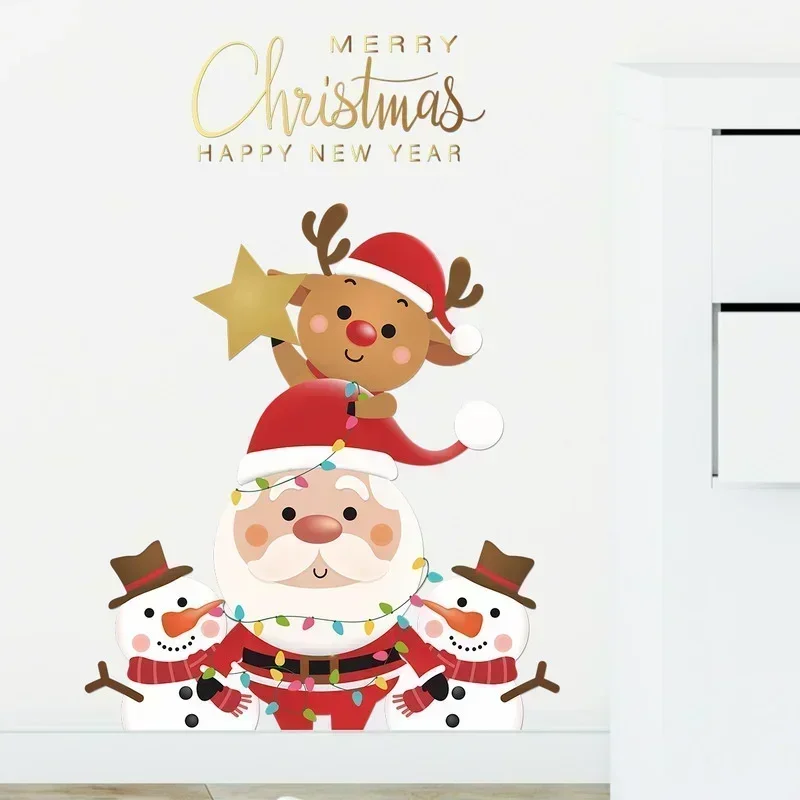 Santa Claus Reindeer Snowman Wall Stickers Christmas Home Decor Self-adhesive Wall Stickers Santa Claus Window Decor Stickers