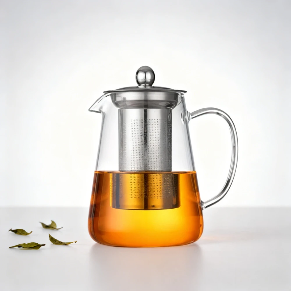 Glass Teapot Heat Resistant Tea Kettle with Removable Stainless Steel Infuser Kettle KungFu Teaware for Green Tea Fruit 1Pcs