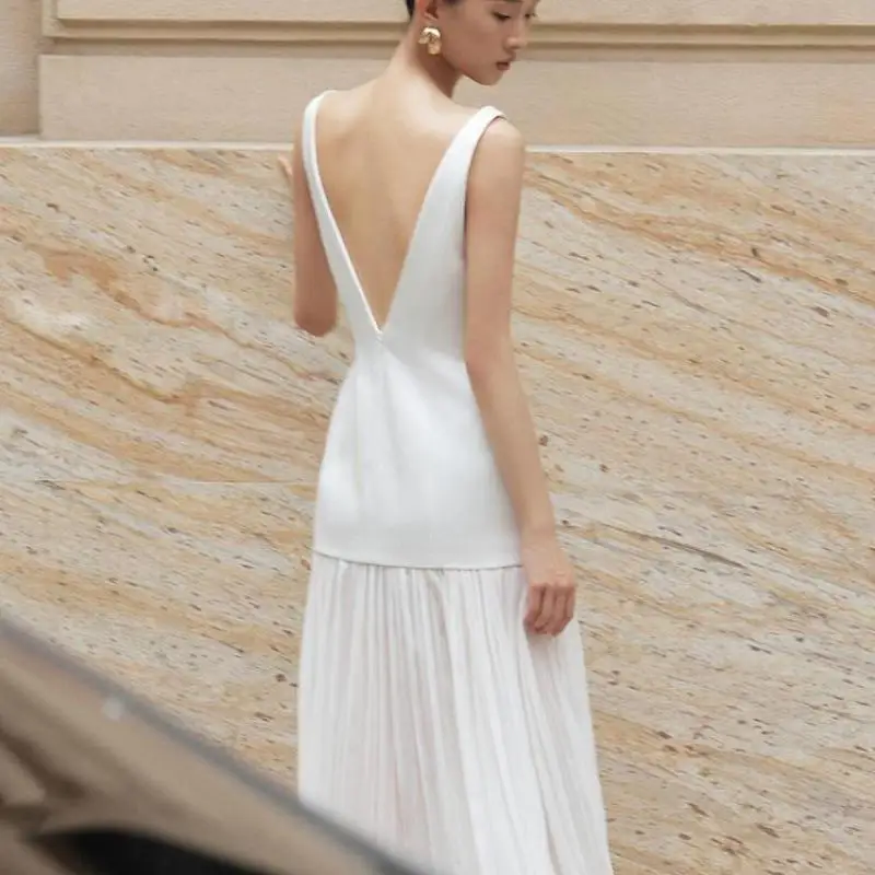Newest Formal Evening Dresses Sexy Backless Sleeveless Bridal Dress Elegant Floor-length Simple Wedding Dresses Customized 5