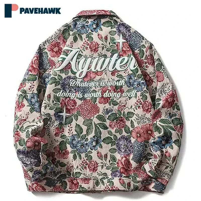 

Japanese Jacket Men Spring Street Abstract Flower Grass Embroidery Varsity Jackets Women Y2k Harajuku Loose Cotton Coat Autumn