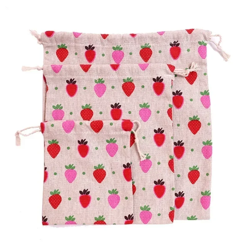 Cotton Linen Drawstring Bag Cute Cartoon Pattern Animal Plant Print Linen Fabric Pouch Storage Bag Sundry Organizer Gift Bags 5