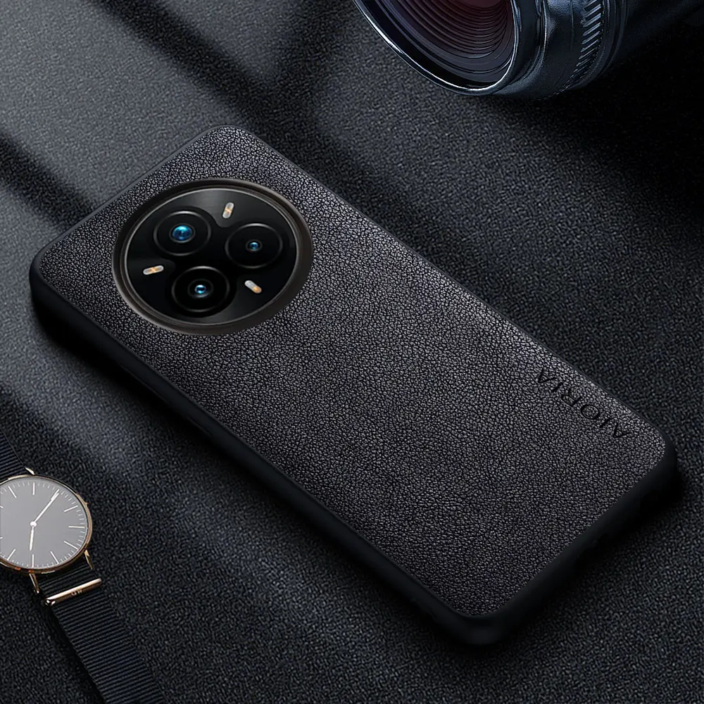 Premium Luxury Leather Phone Cover - Retro Business Style Solid Color Case