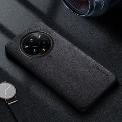 Premium Luxury Leather Phone Cover - Retro Business Style Solid Color Case for Realme 14 Pro (Black)