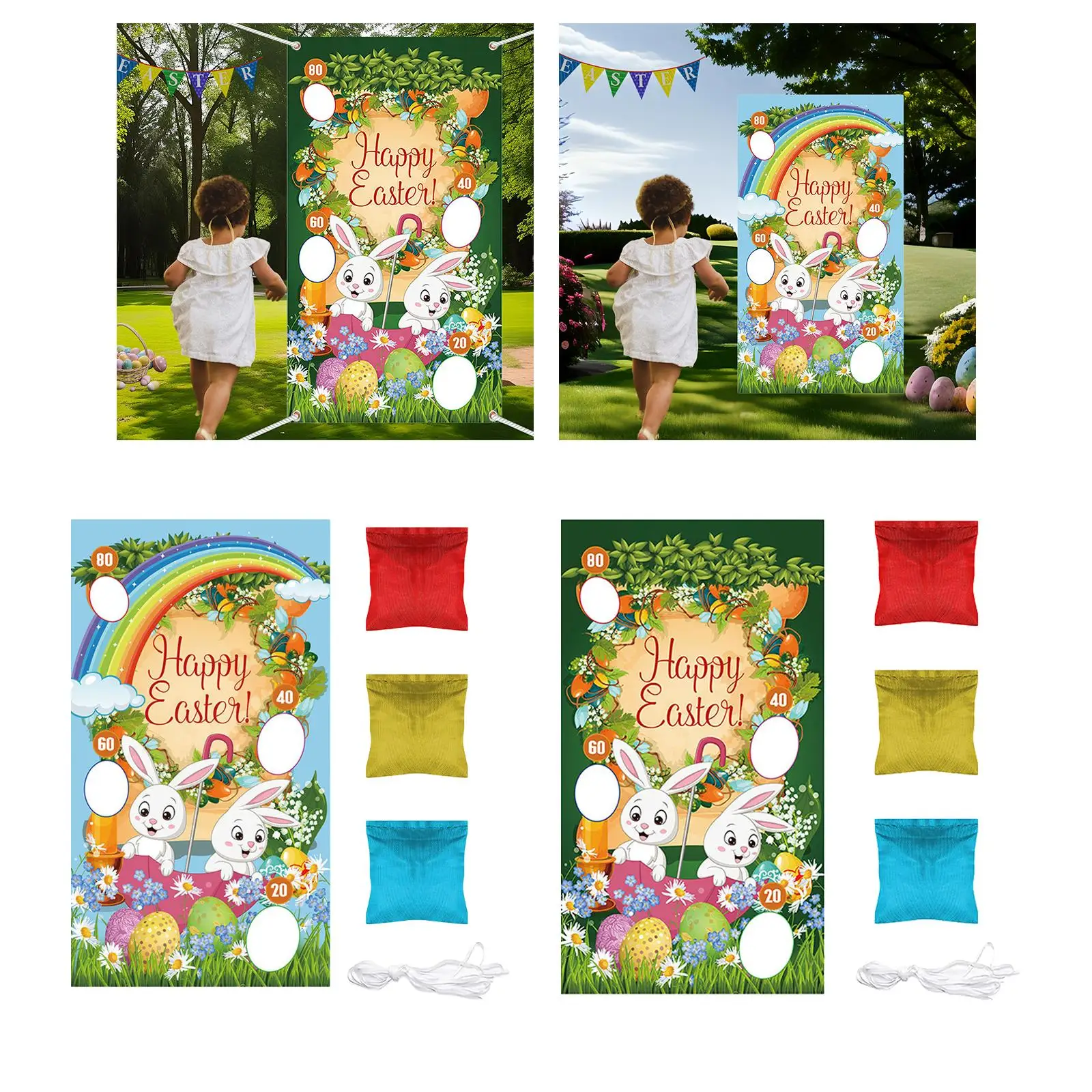 Toss Game Banner with 3 Bean Bags Carnival Activity Photo Props Backdrop Kids Throwing Banner for Camping Games Outside Toys