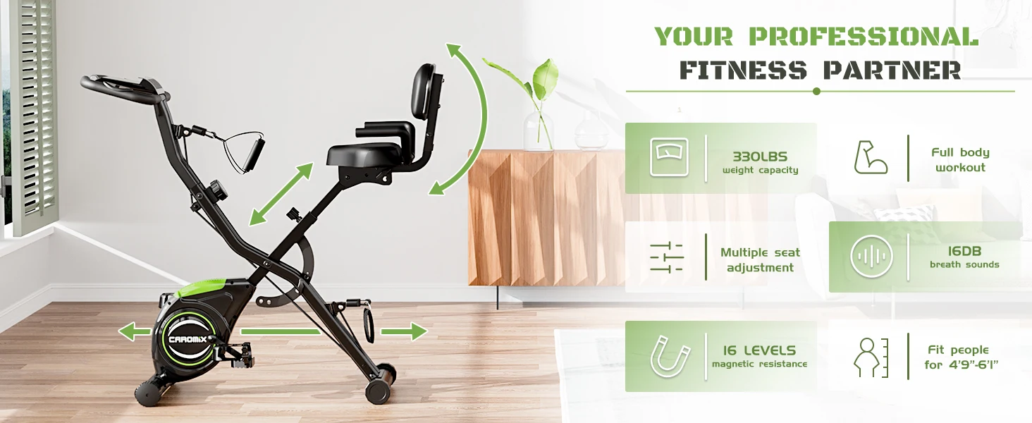 Description Picture 5 of itemFolding Exercise Bike, 4 in 1 Stationary Magnetic Cycling Bicycle Upright Indoor Cycling Bike for Home Workout 330LB Capacity