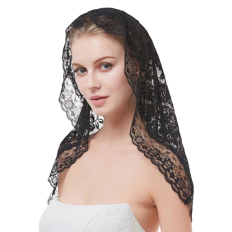 Veil Lace Mantilla Catholic Church Veil Wedding Black Veil Head