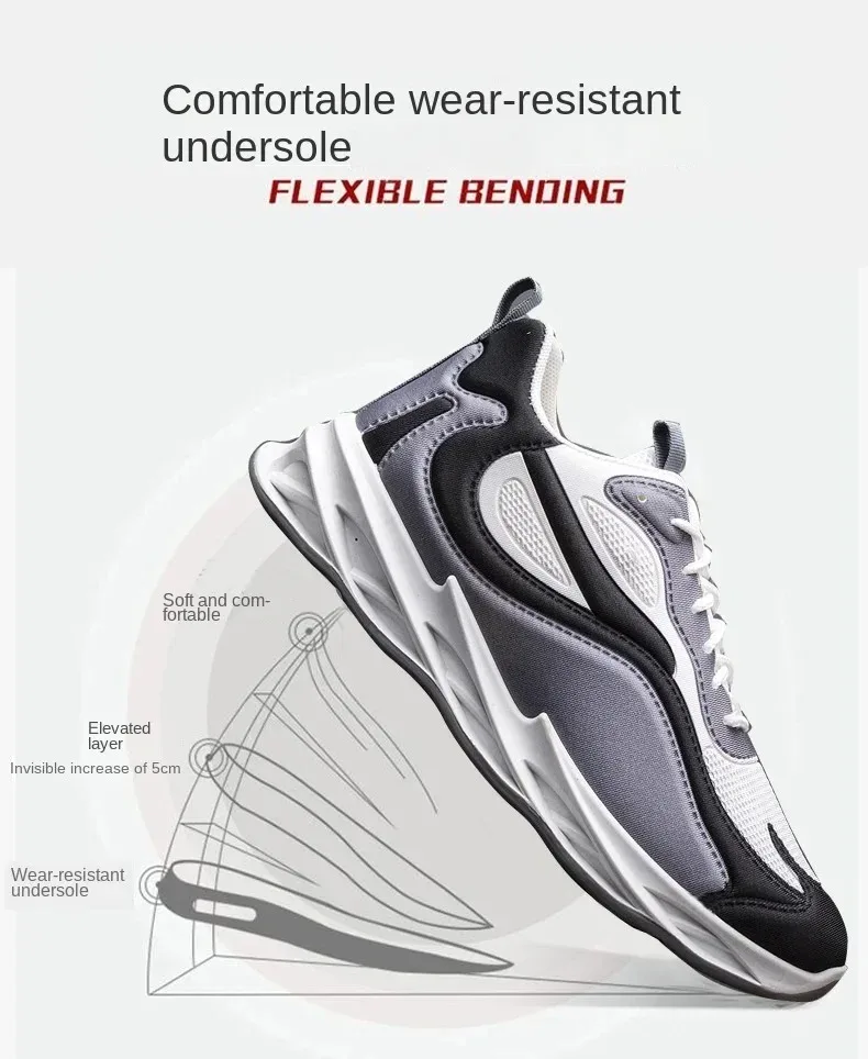 Close-up of men’s thick-soled fabric sneakers in motion, highlighting breathable texture and sporty Korean-inspired design flexible