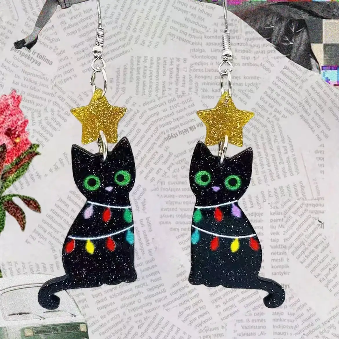 Ladies' fashionable cat design with cute earrings 3