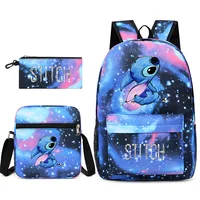 3pcs/Set Disney Stitch Kids Backpack Cartoon Stitch Print Kindergarten Pencil Case Boy Girl Shoulder Bag Children Schoolbag Gift 1