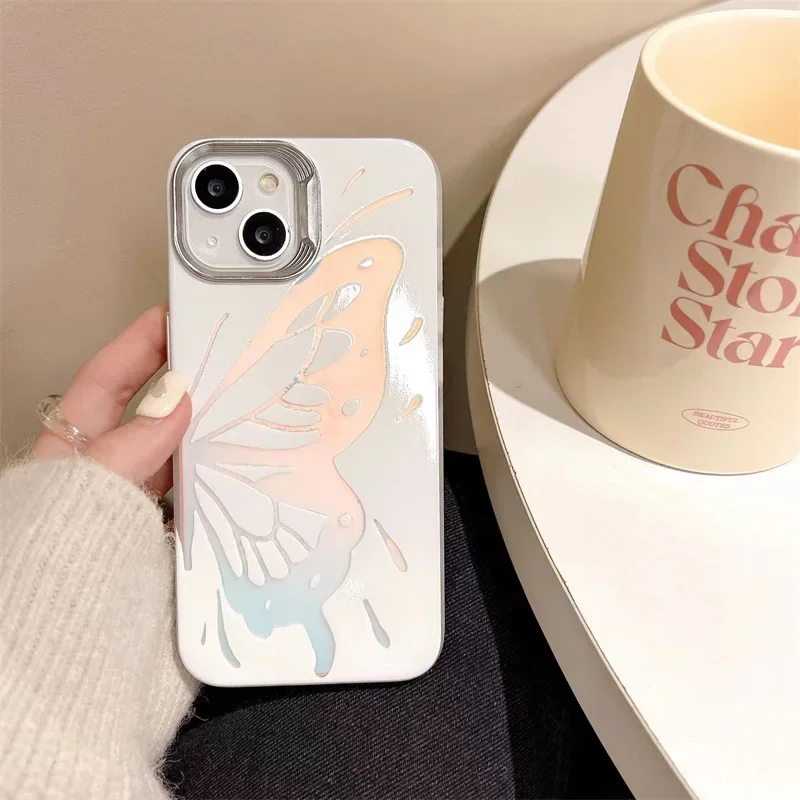 

Unique creativity Laser Cartoon Mirror Butterfly Phone Case For iPhone 15 12 11 14 13 Pro Max Shockproof Protective Soft Cover