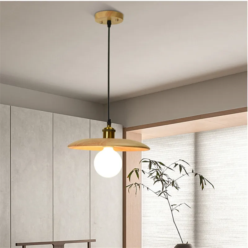 

Dining Room Lamp 28CM Chandelier Solid Wood Retro Home Stay Coffee Shop Nordic Bedroom Bedside Small Pendant Lamp