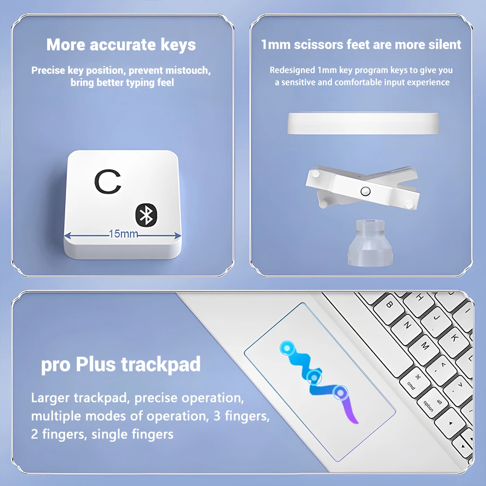 Teclado sem Fio Trackpad para Ios Android Windows Tablet Ipad Air Mini Pro Espanhol Árabe Coreano Russo Kawaii - Imagem 4