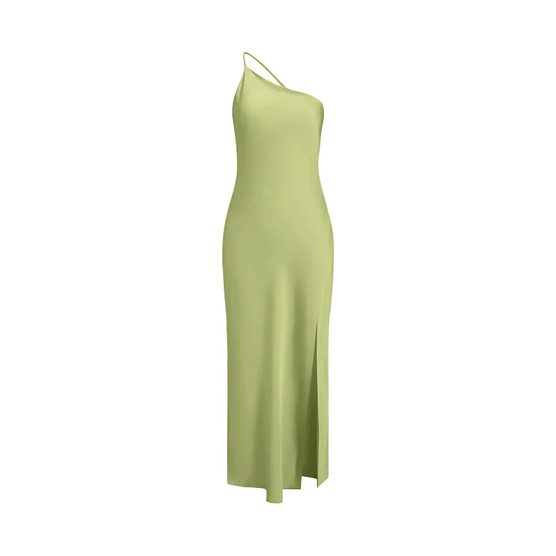 Sexy Slim-Fit-Schulter, einfarbig, rücken freies langes Kleid, elegantes Satin, elegantes Abendkleid, Party zum Sammeln – Detail 11