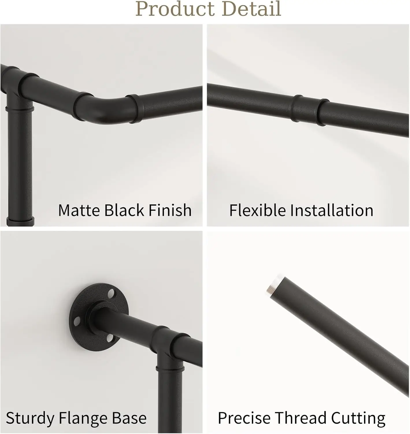 Industrial Pipe Clothes Racks 2 Pack, Black Pipe Wall Mounted Clothing Racks for Hanging Clothes 4