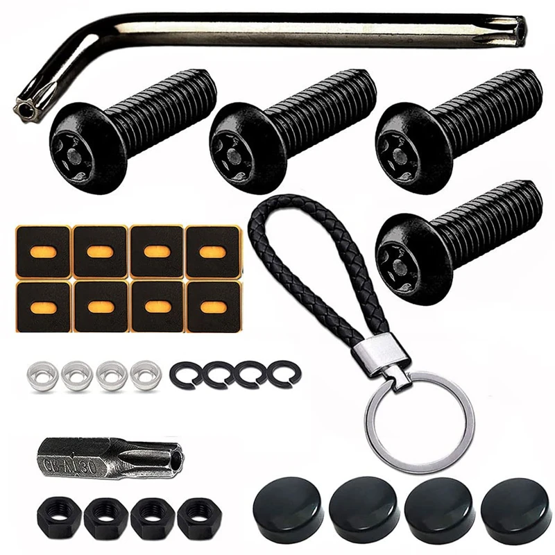 Set Of 2 Chrome Anti-Theft License Plate Frames With Security Screws - Metric Bullet Fasteners