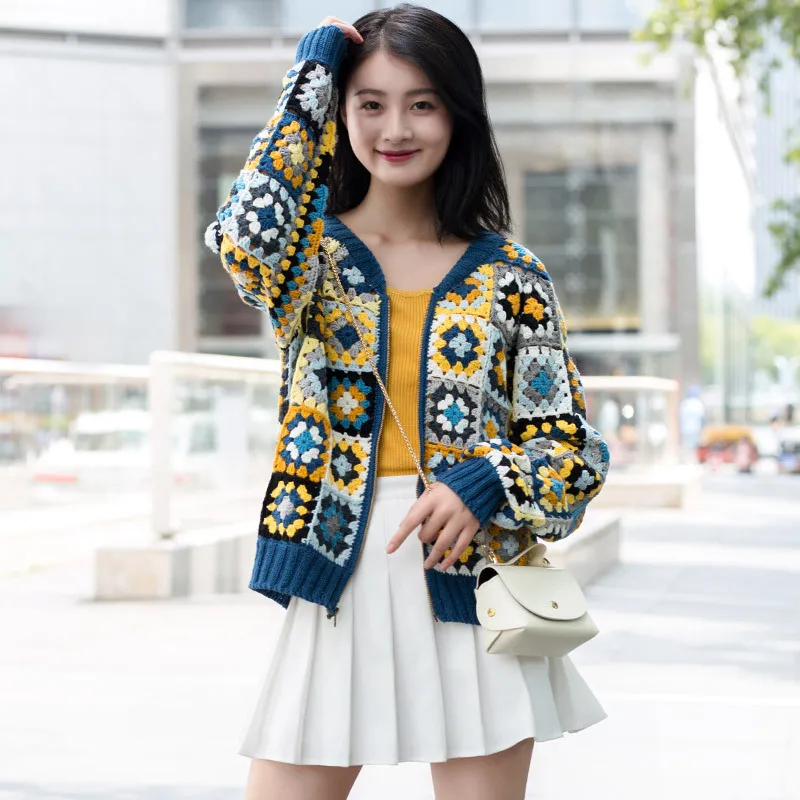 

Susan's Family DIY Crochet Kit Granny Square Checks Jacket Material Package Crochet Clothing Kit