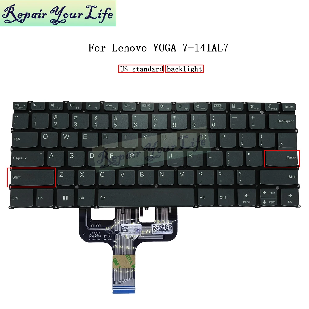 Teclado Retroiluminado dos Eua para Lenovo Lenovo Yoga 14ial7 14arb7 Yoga 14c Ial7 Notebook Pt4sb-us V215220as1 Sn21f91212 Sn21g96020 Novo