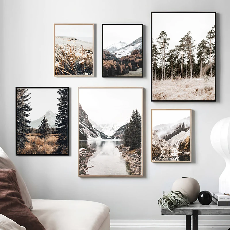 Nature Print Tree Mountain Fog Modern Photography Poster Nature Landscape Art Canvas Painting Wall Pictures Living Room Decor