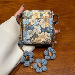 Luxury Blue Flower Strap Case - Elegant Painted Floral Design Cover - Xiaomi Mix Flip (A)