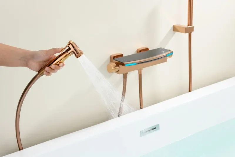 Description Picture 5 of item3 function bathtub faucet cold and hot thermostatic faucet water led bath faucet bathtub mixer water constant  tap