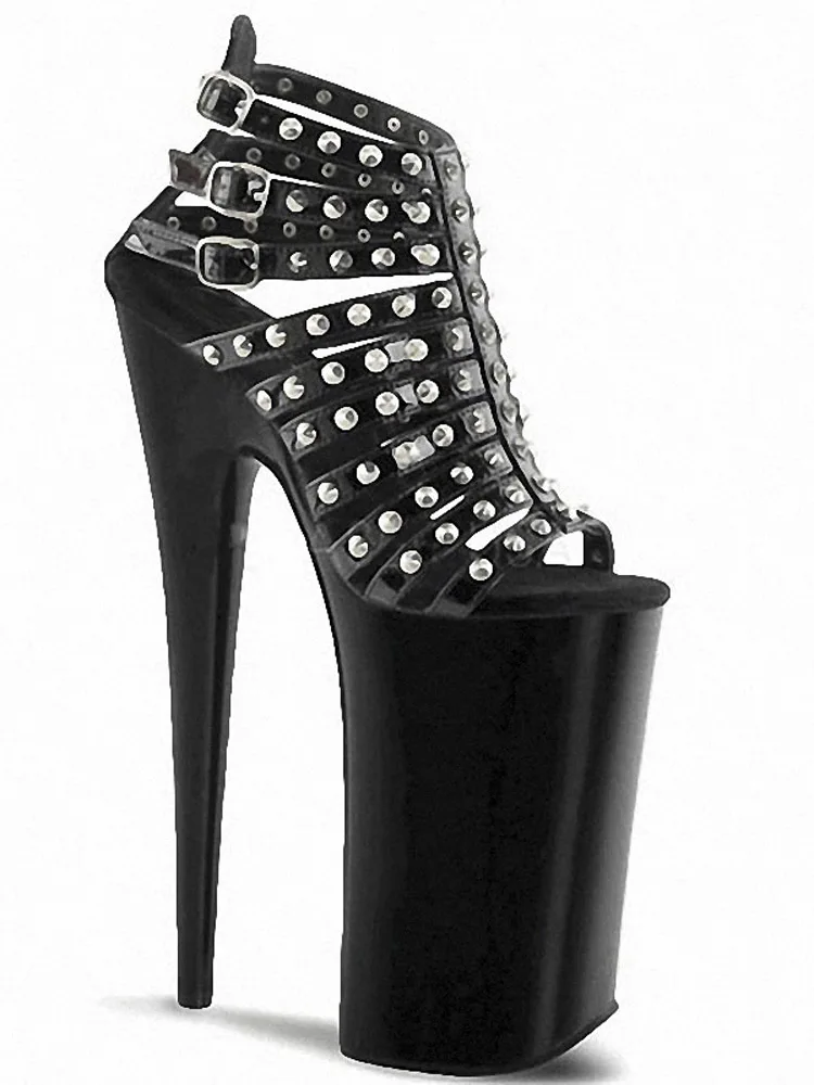 Sandales Plateforme Gothique à Talon Haut (10 Cm) - Style Punk Avec Clous Et Boucles - Noir - Pour Femme
